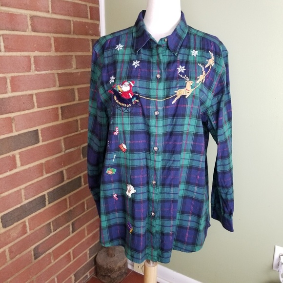 Victoria Jones Women's Christmas Flannel SZ 1X EUC